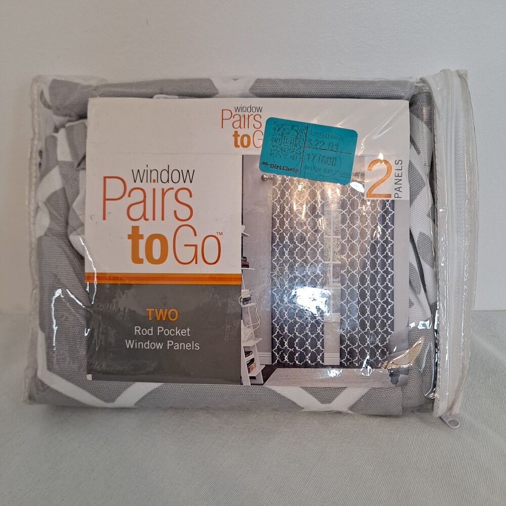 Window Pairs To Go 2 Rod Pocket Window Panels 56"x63" Gray White (OPEN BOX)